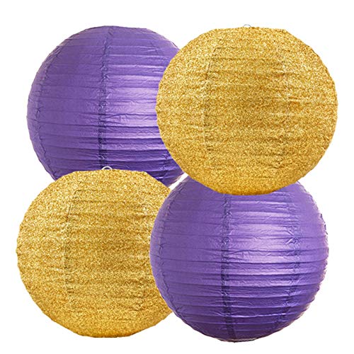 Graduation Decorations Purple Gold 2023 Furuix Purple Gold Birthday Party Decorations Glitter Gold/Purple Paper Lanterns Purple Birthday/Baby Shower/ Bridal Shower/Wedding Decorations/Lsu Decorations