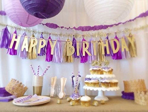 Graduation Decorations Purple Gold 2023 Furuix Purple Gold Birthday Party Decorations Glitter Gold/Purple Paper Lanterns Purple Birthday/Baby Shower/ Bridal Shower/Wedding Decorations/Lsu Decorations