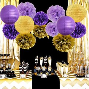 Graduation Decorations Purple Gold 2023 Furuix Purple Gold Birthday Party Decorations Glitter Gold/Purple Paper Lanterns Purple Birthday/Baby Shower/ Bridal Shower/Wedding Decorations/Lsu Decorations