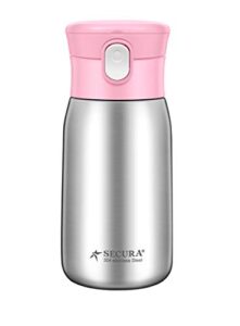 secura vacuum insulated stainless steel straw water bottle with handle, 350ml 12oz, pink