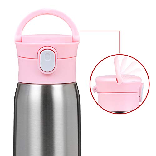 Secura Vacuum Insulated Stainless Steel Straw Water Bottle with Handle, 350ml 12oz, Pink