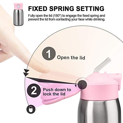 Secura Vacuum Insulated Stainless Steel Straw Water Bottle with Handle, 350ml 12oz, Pink