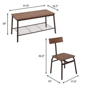 LUCKYERMORE 6 Piece Dining Room Table Set with Bench Compact Wooden Kitchen Table and 5 Chairs with Metal Legs Dinette Sets