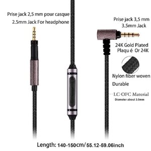 Replacement Audio Cable line 1.5m for Sennheiser Momentum 2 1.0 2.0 3.0 HD 4.40 BT HD4.50 HD4.30i hd 400s 3.5 to 2.5mm Headphones Cable Wire with Mic Control for iPhone iOS Android