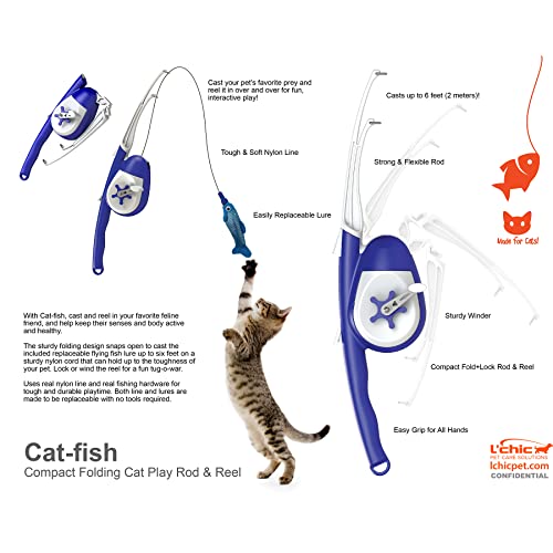 L'chic Cat Fishing Pole Teaser, Indoor Cat Interactive Fishing Wand Toy Pole, Pet Companion Toy, Cat Toys for Indoor Cats, Toy Fishing Pole, Gift Fish Cat Toy, Cat Must Haves for Play & Exercise