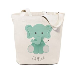 the cotton & canvas co. personalized elephant beach, shopping and travel resusable shoulder tote and handbag for kids, teens and adults