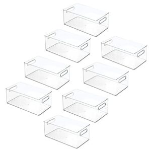 mDesign Deep Plastic Kitchen Storage Organizer Container Bin for Pantry, Cabinet, Cupboard, Shelves, Fridge, or Freezer - Holds Dry Goods, Sauces, Condiments, Drinks, Ligne Collection, 8 Pack, Clear