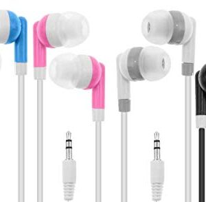 LowCostEarbuds.com Bulk Pack of 50 Mixed Candy Color Individually Packaged 3.5mm in-Ear Earbuds/Headphones - Great for Schools/Kids/Libraries