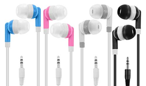 LowCostEarbuds.com Bulk Pack of 50 Mixed Candy Color Individually Packaged 3.5mm in-Ear Earbuds/Headphones - Great for Schools/Kids/Libraries