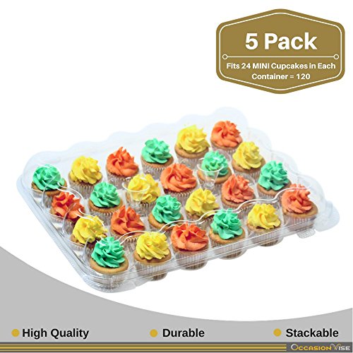 OccasionWise 24 Mini Cupcake Container Box - Perfect for Mini Cupcakes with Tall Toppings - 5 Pack