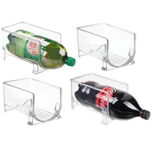 mdesign large stackable kitchen bin storage organizer rack for pop/soda bottles for refrigerator, pantry, countertops and cabinets - holds 2-liter bottles - 4 pack - clear