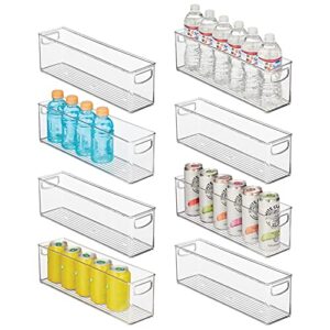 mdesign plastic kitchen organizer - storage holder bin with handles for pantry, cupboard, cabinet, fridge/freezer, shelves, and counter - holds canned food, snacks - ligne collection - 8 pack - clear