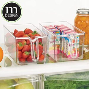 mDesign Plastic Kitchen Pantry Cabinet Refrigerator Storage Organizer Bin Holder with Front Handle - for Organizing Individual Packets, Snacks, Produce, Pasta - BPA Free - Medium, 4 Pack - Clear