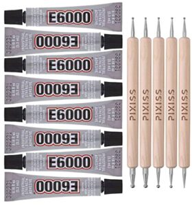 e6000 8-pack 0.18 ounce bottles industrial strength adhesive for crafting and pixiss wooden art dotting stylus pens 5 pcs set - rhinestone applicator application kit