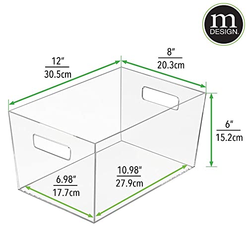 mDesign Plastic Bathroom Organizer Storage Bin with Handles for Organizing Hand Soaps, Body Wash, Shampoos, Conditioners, Hand Towels, Hair Accessories, Body Spray, Mouthwash - Large, 4 Pack - Clear