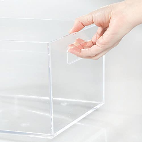 mDesign Plastic Bathroom Organizer Storage Bin with Handles for Organizing Hand Soaps, Body Wash, Shampoos, Conditioners, Hand Towels, Hair Accessories, Body Spray, Mouthwash - Large, 4 Pack - Clear