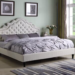 HomeLife Premiere Classics 51" Tall Platform Bed with Cloth Headboard and Slats - Full (Light Beige Linen)