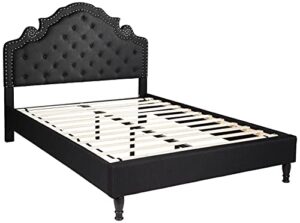 homelife premiere classics 51" tall platform bed with cloth headboard and slats - queen (black linen)