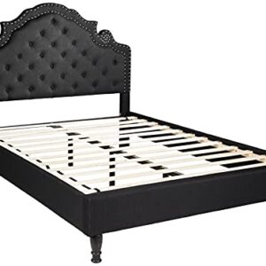 HomeLife Premiere Classics 51" Tall Platform Bed with Cloth Headboard and Slats - Queen (Black Linen)