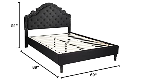 HomeLife Premiere Classics 51" Tall Platform Bed with Cloth Headboard and Slats - Queen (Black Linen)