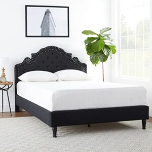 HomeLife Premiere Classics 51" Tall Platform Bed with Cloth Headboard and Slats - Queen (Black Linen)
