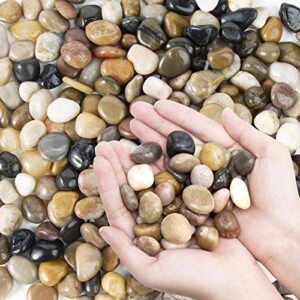 oupeng pebbles polished gravel, natural polished mixed color stones, small decorative river rock stones 2 pounds (32-oz)