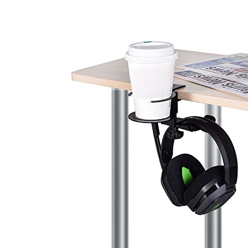 2-in-1 Desk Mount Cup Holder and Headphone Holder - Black