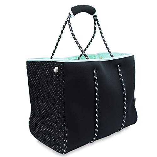 Nordic By Nature Large Designer Beach Bag Tote For Women & Men | Versatile Pool Bag With Zippered Pockets | Room For Towels, Toys And Lotion | For The Boat, Beach or Pool (Black/Turquoise)