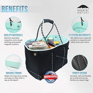 Nordic By Nature Large Designer Beach Bag Tote For Women & Men | Versatile Pool Bag With Zippered Pockets | Room For Towels, Toys And Lotion | For The Boat, Beach or Pool (Black/Turquoise)