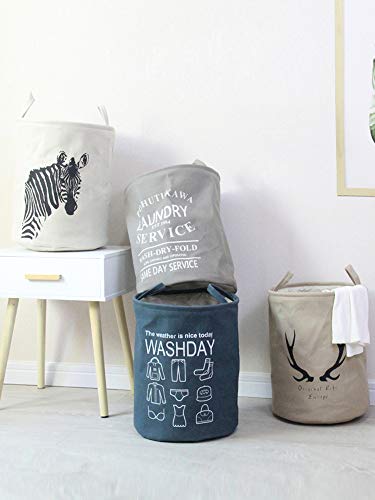 MAGILONA Home Laundry Basket Zebra Round Thick Cotton Linen Collapsible White Storage Basket (Zebra)