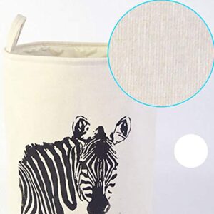 MAGILONA Home Laundry Basket Zebra Round Thick Cotton Linen Collapsible White Storage Basket (Zebra)