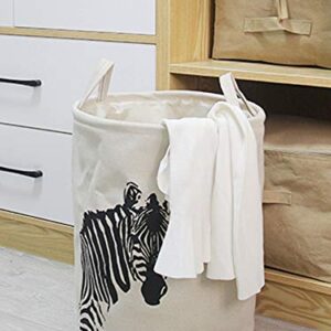 MAGILONA Home Laundry Basket Zebra Round Thick Cotton Linen Collapsible White Storage Basket (Zebra)