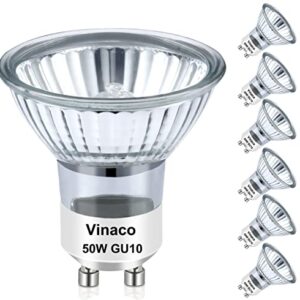 Vinaco GU10 Bulb, 6 Pack Halogen GU10 120V 50W, Dimmable, MR16 GU10 Light Bulb with Long Lasting Lifespan, gu10+c 120v 50w for Track&Recessed Lighting, Gu10 Base Bulb, 50W MR16/FL/GU10
