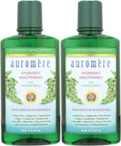 auromere ayurvedic mouthwash - vegan, fluoride free, alcohol free, natural, non gmo (16 fl oz), 2 pack