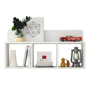 danya b. modern 3 cube floating wall shelf with display ledge - easy to hang wall mounted triple cubby shelf (white)