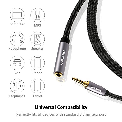 DUKABEL Headphone Extension Cable, 3.5mm Male to Female Stereo Audio Cable Lossless Audio Sound Premium Audio Cord Extension Cable Gold Plated Jack & Strong Nylon Braided - Top Series (4ft/1.2m)