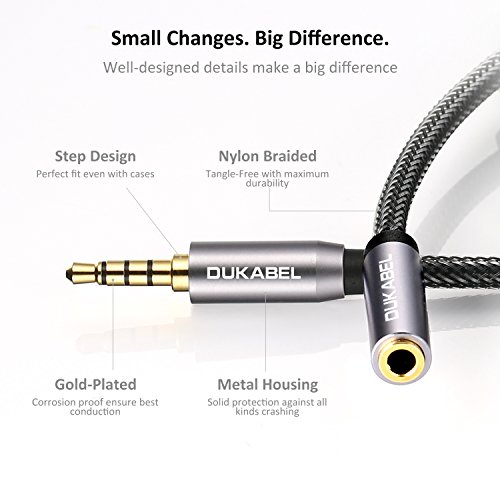 DUKABEL Headphone Extension Cable, 3.5mm Male to Female Stereo Audio Cable Lossless Audio Sound Premium Audio Cord Extension Cable Gold Plated Jack & Strong Nylon Braided - Top Series (4ft/1.2m)