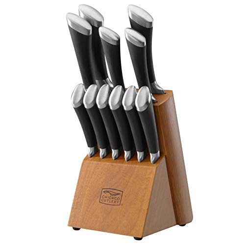 Chicago Cutlery Fusion 12 Piece Forged Premium Knife Block Set with Wooden Storage Block, Cushion-Grip Handles with Stainless Steel Blades, Kitchen Knife Set