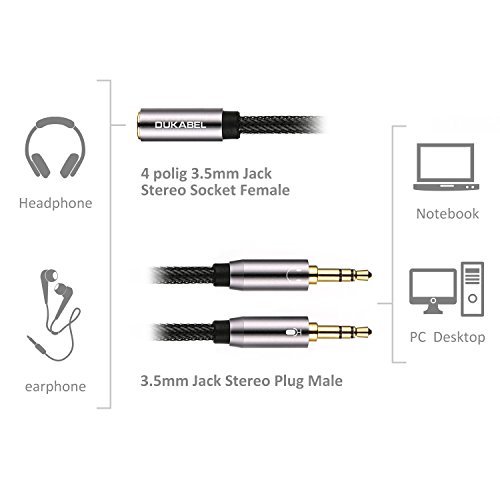 Headset Splitter Cable, DUKABEL Gold-Plated & Strong Braided Y Splitter Audio Cable Separate Microphone Headphone Port Gaming Headset Splitter PC Earphone Adapter VoIP Phone -TopSeries (12inch / 30cm)