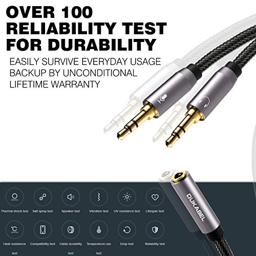 Headset Splitter Cable, DUKABEL Gold-Plated & Strong Braided Y Splitter Audio Cable Separate Microphone Headphone Port Gaming Headset Splitter PC Earphone Adapter VoIP Phone -TopSeries (12inch / 30cm)