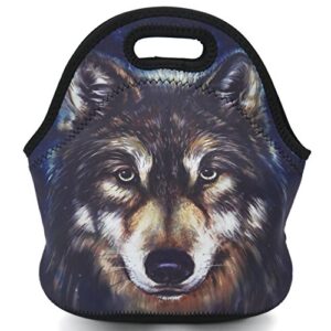 neoprene reusable insulated lunch bag school office outdoor thermal carrying gourmet lunchbox lunch tote container tote cooler warm pouch for men,women,adults,kids,girls,boys (cool wolf)