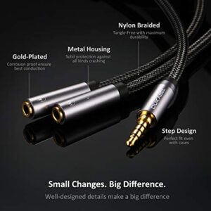 DUKABEL Headphone Splitter, Strong Braided & Gold-Plated 3.5mm Stereo Audio Y Splitter Cable 4-Pole Male to 2-Female Port Audio Stereo Cable Dual Headphone Jack Adapter Top Series