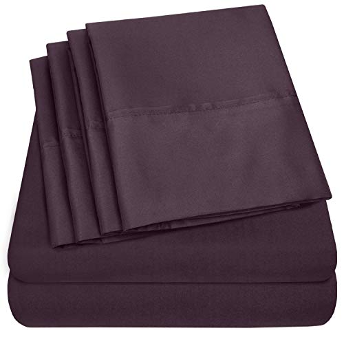 Sweet Home Collection 6 Piece 1500 Supreme Collection Brushed Microfiber Deep Pocket Sheet Set-2 Extra Pillow Cases, Great Value, Rv Short Queen, Purple