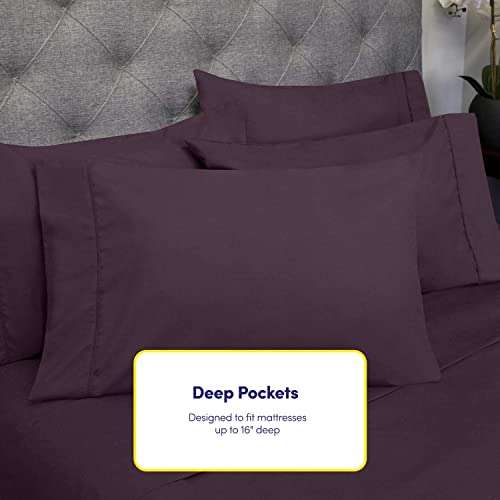 Sweet Home Collection 6 Piece 1500 Supreme Collection Brushed Microfiber Deep Pocket Sheet Set-2 Extra Pillow Cases, Great Value, Rv Short Queen, Purple