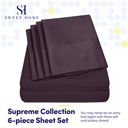 Sweet Home Collection 6 Piece 1500 Supreme Collection Brushed Microfiber Deep Pocket Sheet Set-2 Extra Pillow Cases, Great Value, Rv Short Queen, Purple