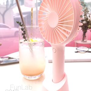 YIHUNION Mini Handheld Fan Portable, Hand held Personal Fan Rechargeable Battery Operated Powered Cooling Desktop Electric USB Fan with Fan Stand, 2500mAh Battery 4 Modes for Home Travel Outdoor（Pink）