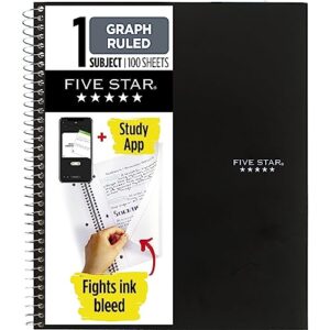 five star spiral notebook, 1-subject, graph ruled paper, fights ink bleed, water resistant cover, 8-1/2" x 11", 100 sheets, black (73679)