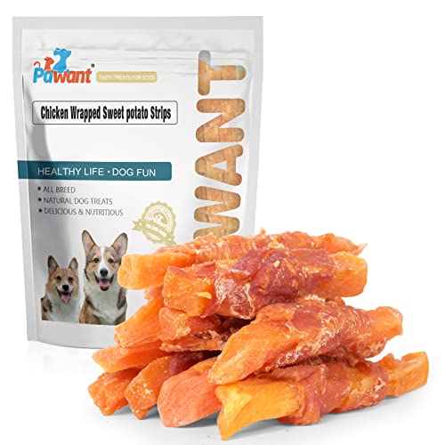 Pawant Dog Treats Chicken Wrapped Sweet Potato Dog Treats, Puppy Training Snacks, Rawhide Free Treats 1lb/454g