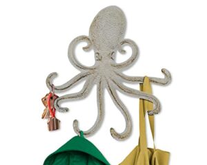 cast iron octopus wall hook - decorative swimming octopus tentacles key hook for entryway, door way or bathroom - novelty wall décor - silver with black color with screws and anchors included