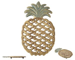 cast iron pineapple trivet - decorative cast iron trivet for kitchen or dining table - vintage, rustic design - protect your countertop from hot dishes - with rubber pegs/feet - recycled metal
